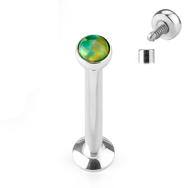 Šperky4U Piercing do brady - labreta 1,2 x 6 mm, zelený opál - LB1020G-1206