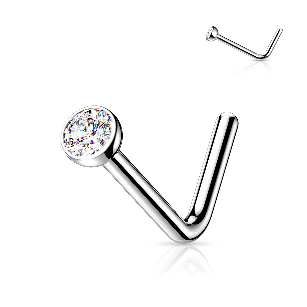 Šperky4U Zahnutý piercing do nosu - titan, 1,5mm čirý kamínek - TIT1027C-015