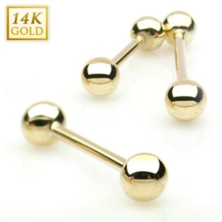 Levně Zlatý piercing do jazyka 1,6 x 12 mm, kuličky 4 mm - Au 585/1000 - ZL01105-1612-YG
