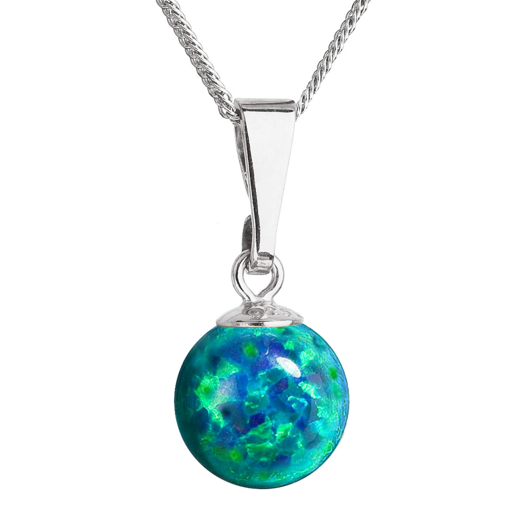 EVOLUTION GROUP CZ Stříbrný náhrdelník se zeleným syntetickým opálem - 12050.3