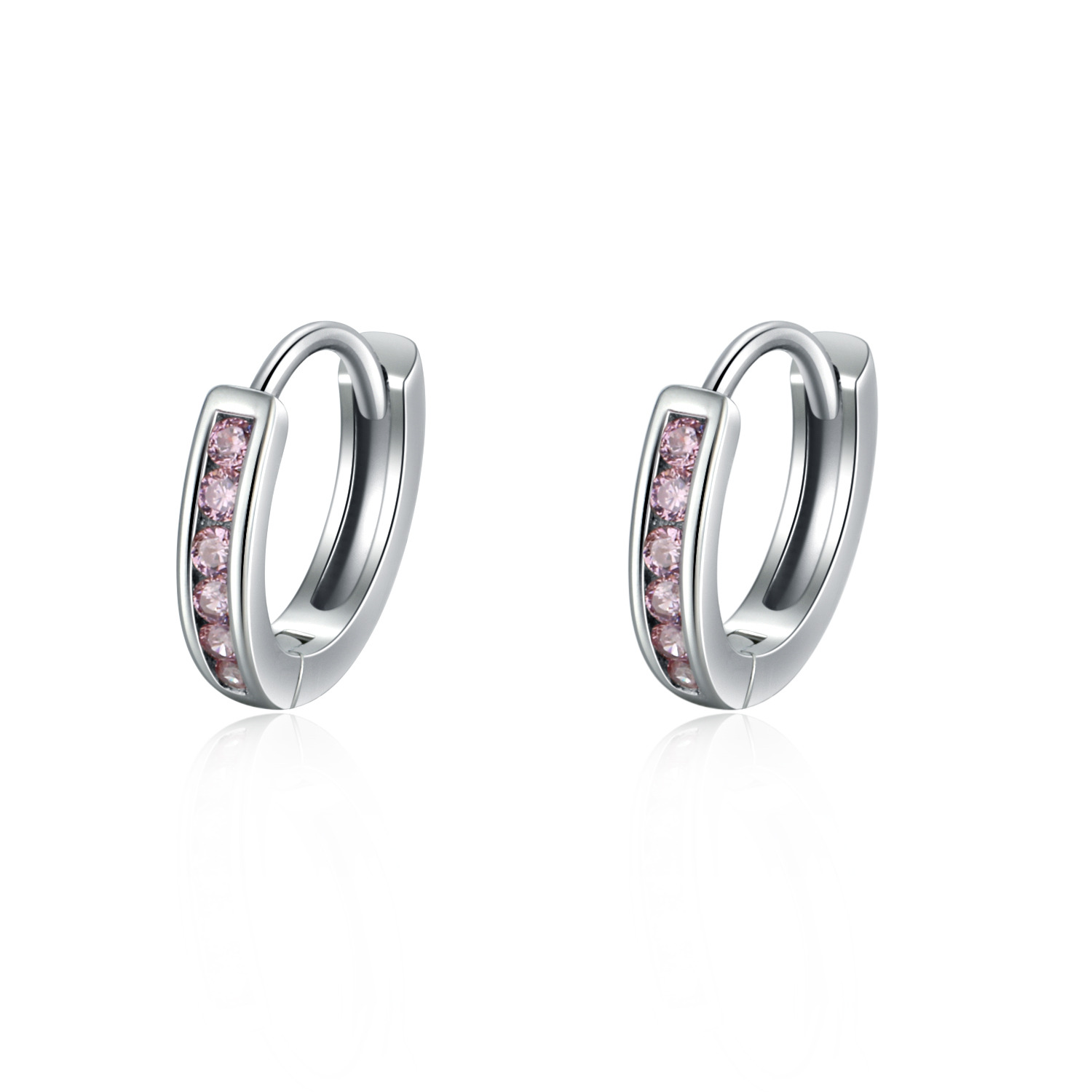 NUBIS® Stříbrné náušnice kroužky s růžovými zirkony - NB-3919