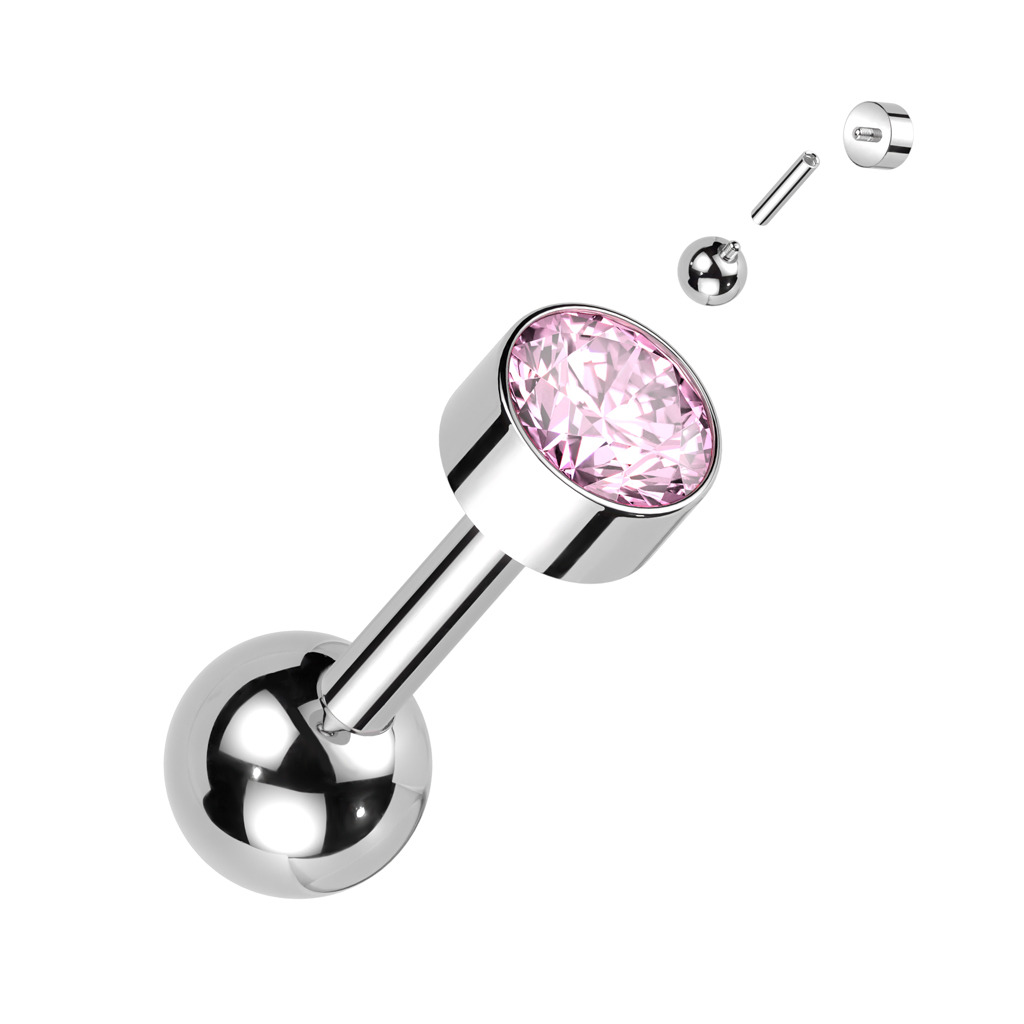 Šperky4U Cartilage piercing TITAN, 1,2 x 6 mm, barva: růžová - TIT1306-P