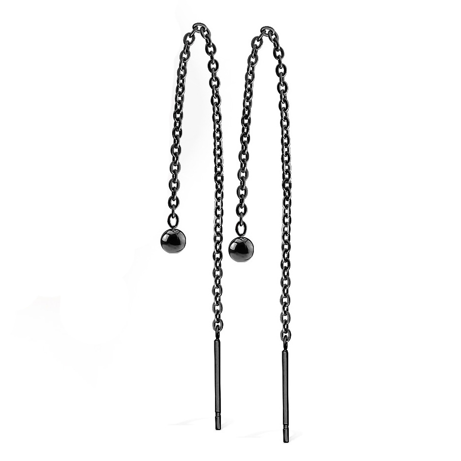 Šperky4U Černé ocelové náušnice řetízkové - OPN1125-K