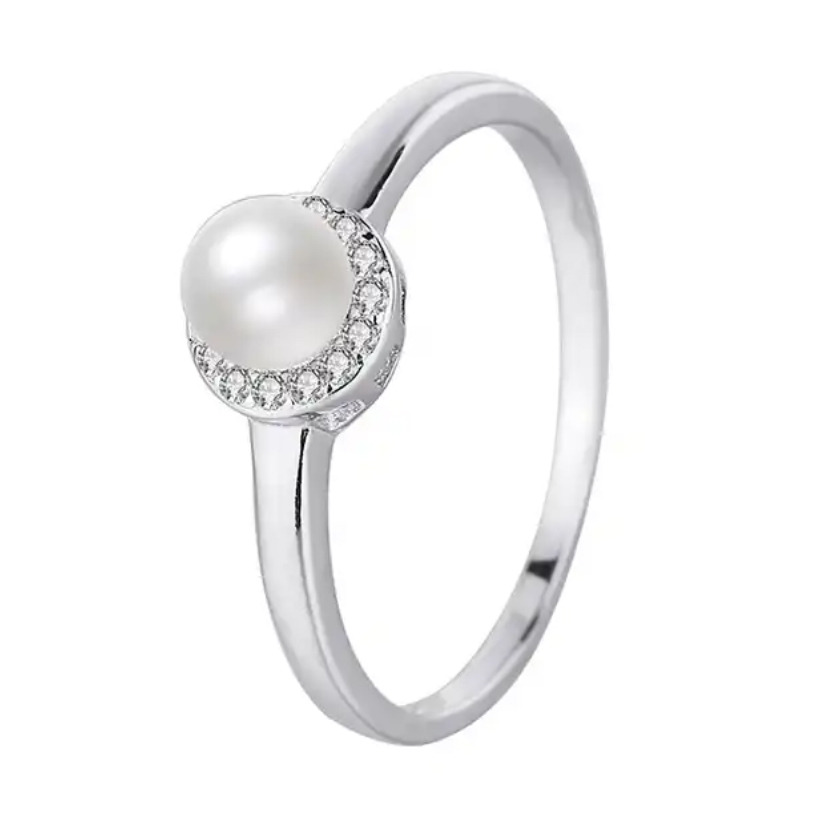 NUBIS® Stříbrný prsten s přírodní perlou, vel. 52 - velikost 52 - NB-5542-52