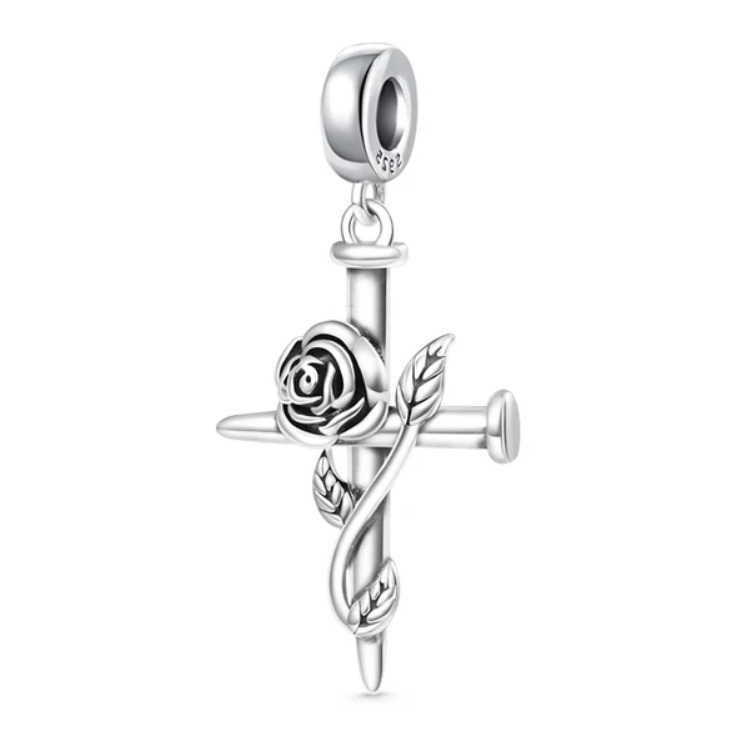 NUBIS® Stříbrný přívěšek korálek kříž s růží - NB-8138