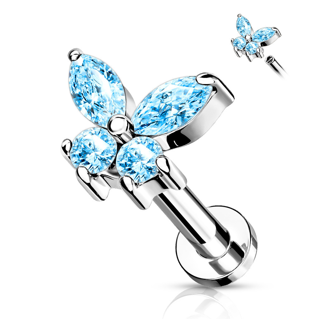 Šperky4U Labreta / helix / tragus piercing - motýlek - LB0023Q-1206