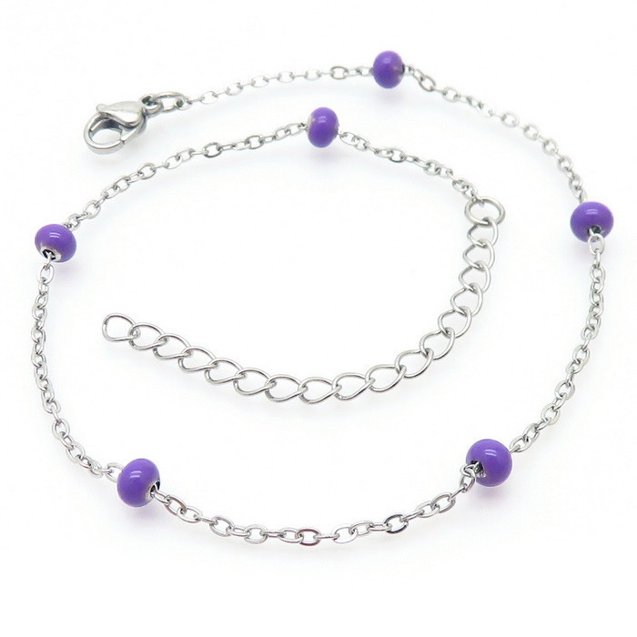 Šperky4U Ocelový náramek na nohu s fialovými korálky - RN1158