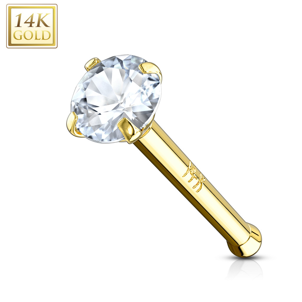 Šperky4U Zlatý piercing do nosu - čirý zirkon, Au 585/1000 - ZL01126C-YG