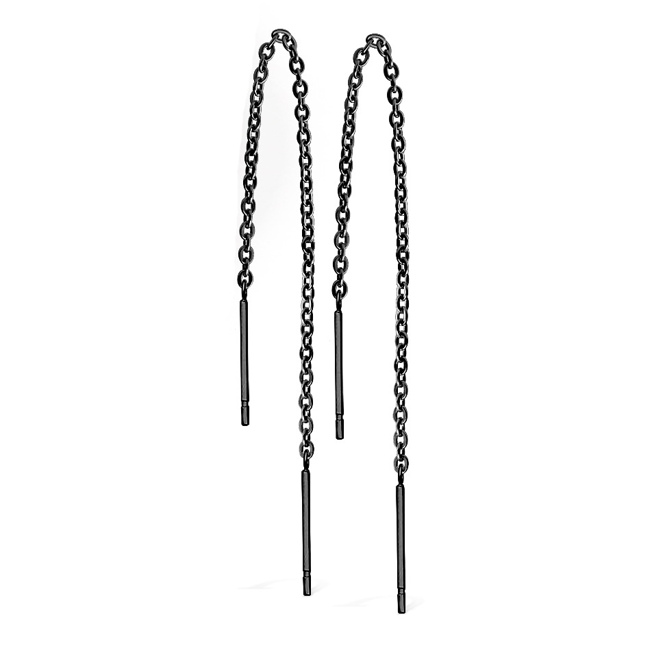 Šperky4U Černé ocelové náušnice řetízkové - OPN1140-K