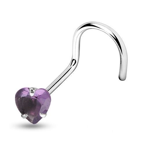 Šperky4U Zahnutý piercing do nosu - srdíčko 3 mm, fialový zirkon - N01057-A