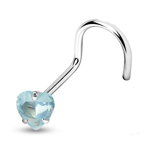 Šperky4U Zahnutý piercing do nosu - srdíčko 3 mm, tyrkysový zirkon - N01057-Q