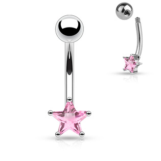 Levně Piercing do obočí - hvězda, růžová barva - OB01044-P