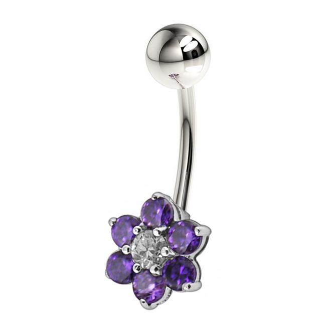 Šperky4U Stříbrný piercing do pupíku - kytička - BP01018-A