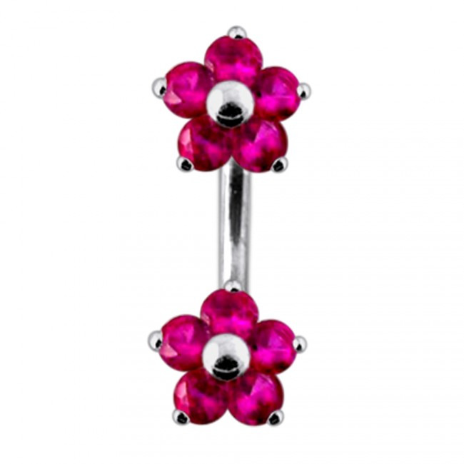 Šperky4U Stříbrný piercing do pupíku - kytičky, tmavě růžové zirkony - BP01106-F