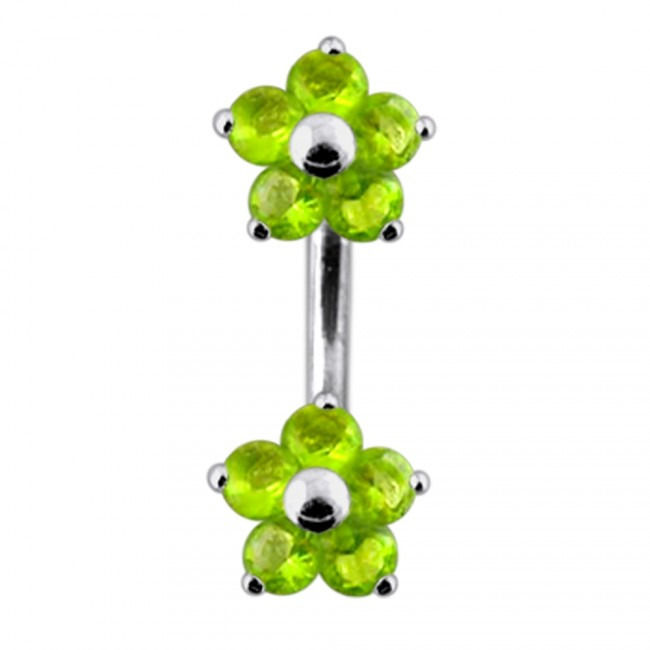 Šperky4U Stříbrný piercing do pupíku - kytičky, světle zelené zirkony - BP01106-G