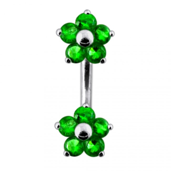 Šperky4U Stříbrný piercing do pupíku - kytičky, tmavě zelené zirkony - BP01106-E