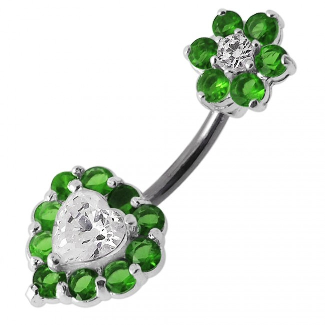 Šperky4U Piercing do pupíku, tmavě zelené zirkony - BP01105-E