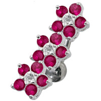 Šperky4U Piercing do pupíku se štítem - kytičky, tmavě růžové zirkony - BP01171-F