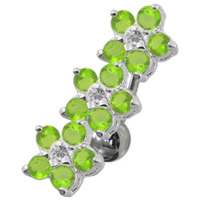 Šperky4U Piercing do pupíku se štítem - kytičky, světle zelené zirkony - BP01171-G