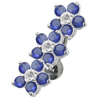 Šperky4U Piercing do pupíku se štítem - kytičky, tmavě modré zirkony - BP01171-B