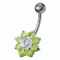 Šperky4U Piercing do pupíku - kytička, světle zelené zirkony - BP01257-G