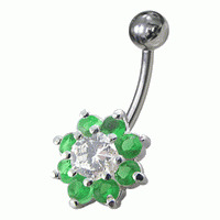 Šperky4U Piercing do pupíku - kytička, tmavě zelené zirkony - BP01257-E