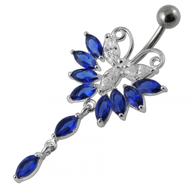 Šperky4U Piercing do pupíku - motýlek, tmavě modré zirkony - BP01274-B
