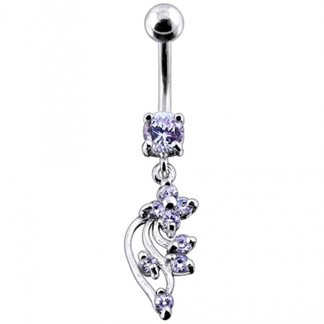 Šperky4U Stříbrný piercing do pupíku, světle fialové zirkony - BP01113-TZ