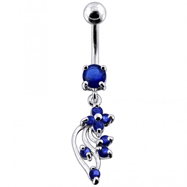 Šperky4U Stříbrný piercing do pupíku, tmavě modré zirkony - BP01113-B