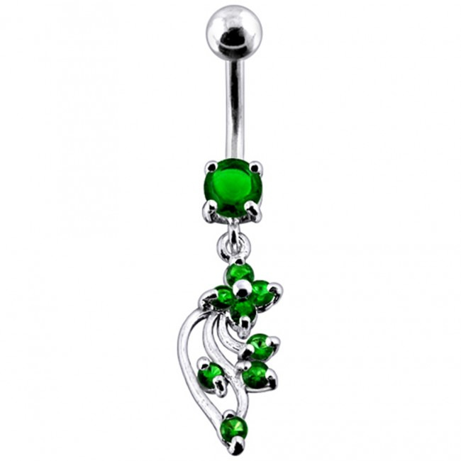 Šperky4U Stříbrný piercing do pupíku, tmavě zelené zirkony - BP01113-E