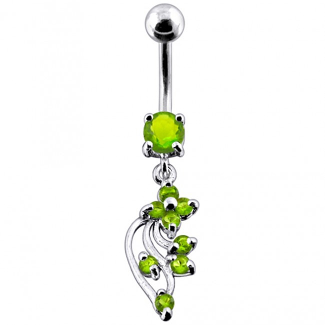 Šperky4U Stříbrný piercing do pupíku, světle zelené zirkony - BP01113-G