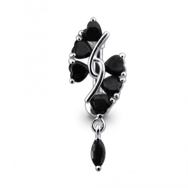 Šperky4U Stříbrný piercing do pupíku, černé zirkony - BP01280-K