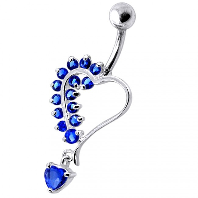 Šperky4U Stříbrný piercing do pupíku - srdíčko, tmavě modré zirkony - BP01312-B