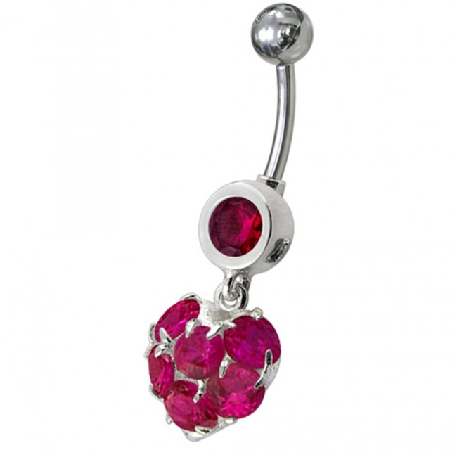 Šperky4U Stříbrný piercing do pupíku, tmavě růžové zirkony - BP01057-F