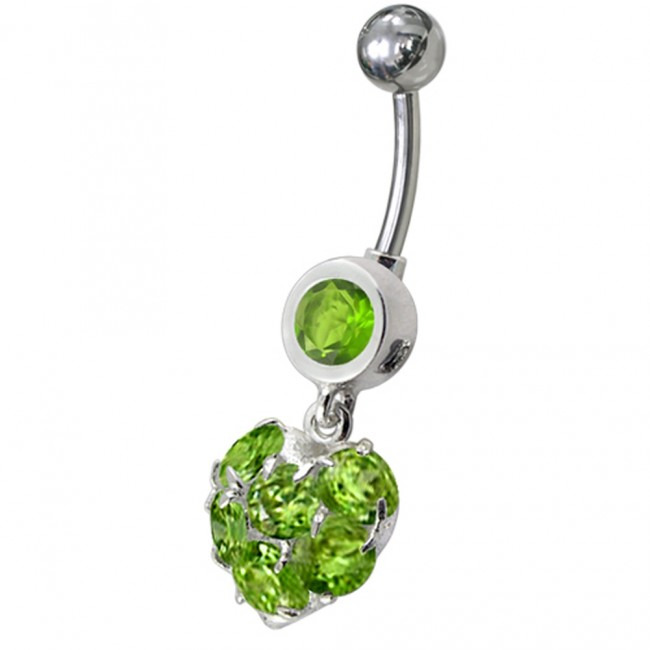 Šperky4U Stříbrný piercing do pupíku, světle zelené zirkony - BP01057-G