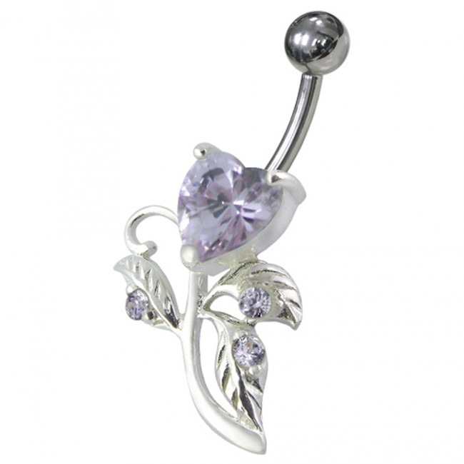 Šperky4U Stříbrný piercing do pupíku, světle fialové zirkony - BP01186-TZ