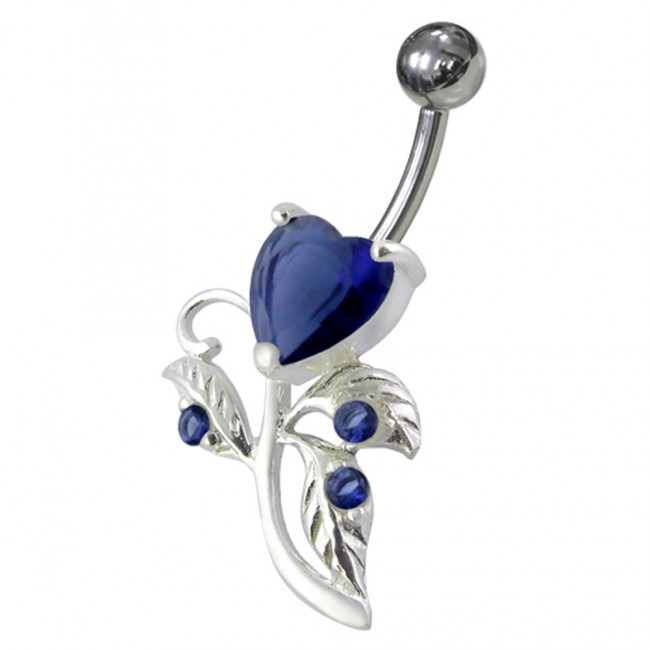 Šperky4U Stříbrný piercing do pupíku, tmavě modré zirkony - BP01186-B