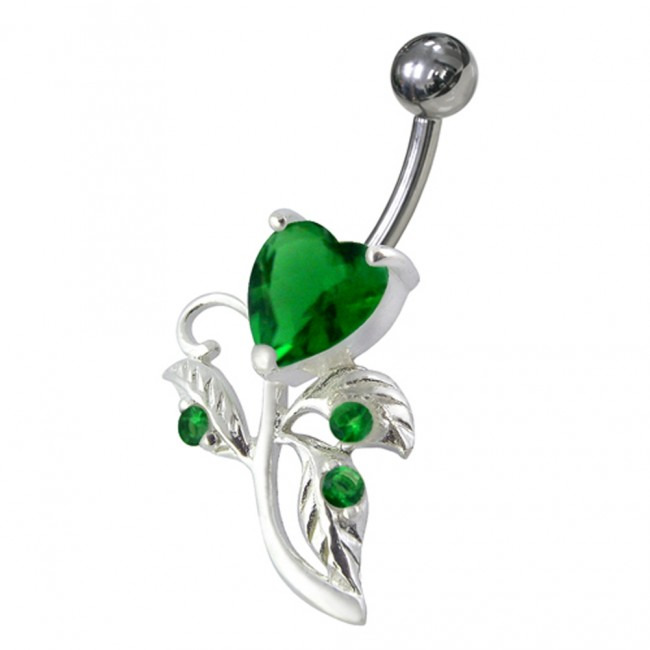 Šperky4U Stříbrný piercing do pupíku, tmavě zelené zirkony - BP01186-E