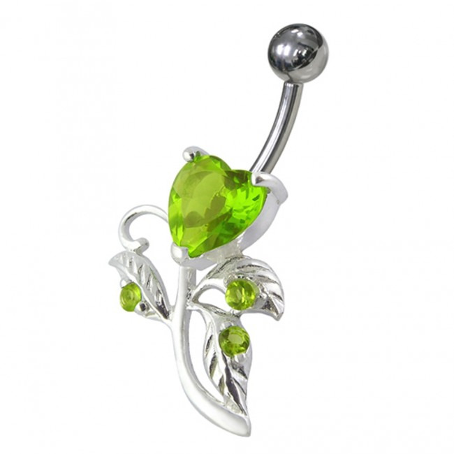 Šperky4U Stříbrný piercing do pupíku, světle zelené zirkony - BP01186-G
