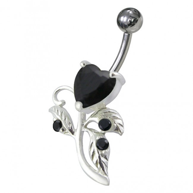 Šperky4U Stříbrný piercing do pupíku, černé zirkony - BP01186-K