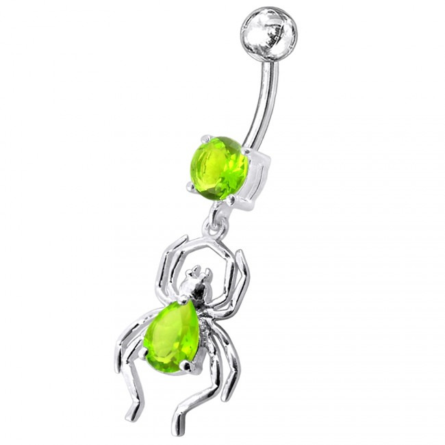 Šperky4U Stříbrný piercing do pupíku, světle zelené zirkony - BP01095-G