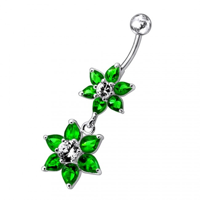 Šperky4U Stříbrný piercing do pupíku, tmavě zelené zirkony - BP01193- E