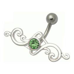 Šperky4U Stříbrný piercing do pupíku, světle zelený zirkon - BP01183-G