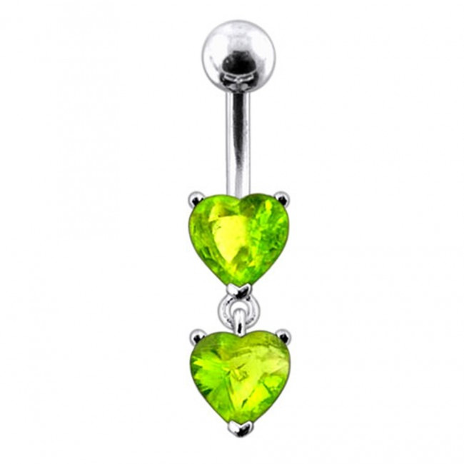 Šperky4U Stříbrný piercing do pupíku, světle zelené zirkony - BP01258-G