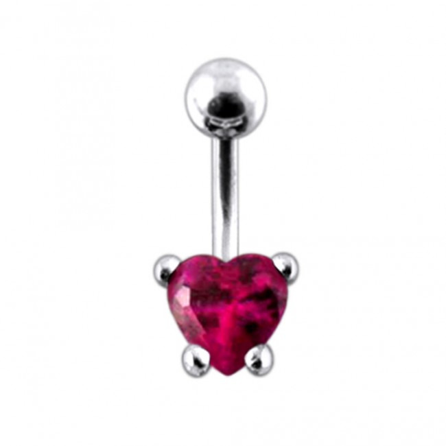 Šperky4U Stříbrný piercing do pupíku, tmavě růžový zirkon - BP01205-F