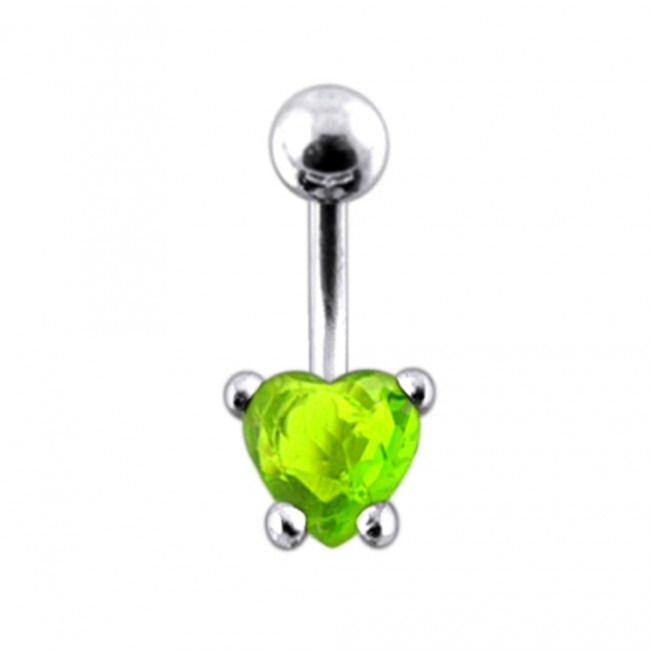 Šperky4U Stříbrný piercing do pupíku, světle zelený zirkon - BP01205-G