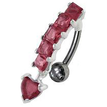 Šperky4U Stříbrný piercing do pupíku, tmavě růžové zirkony - BP01190-F