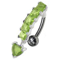 Šperky4U Stříbrný piercing do pupíku, světle zelené zirkony - BP01190-G