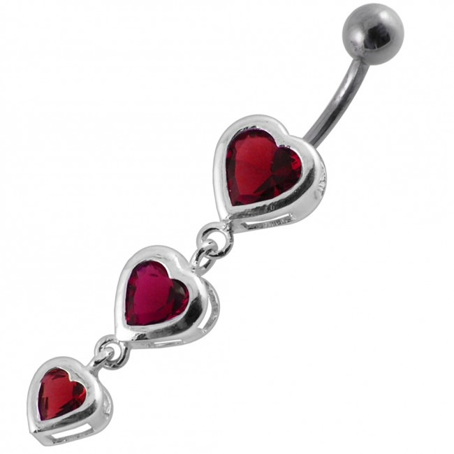 Šperky4U Stříbrný piercing do pupíku, tmavě růžové zirkony - BP01266-F