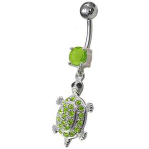 Šperky4U Stříbrný piercing do pupíku, světle zelené zirkony - BP01247-G